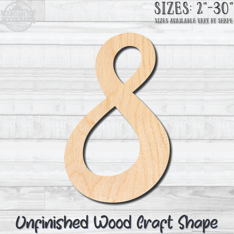 Script Number 8 Fancy Unfinished Wood Shape Blank Laser Engraved Cutout Woodcraft Craft Supply