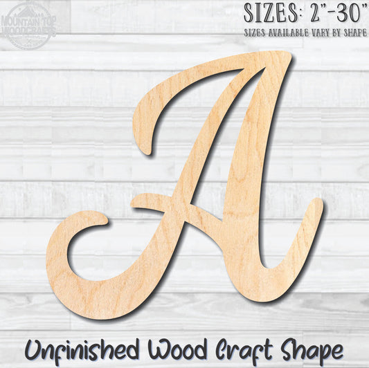 Script Letter A Fancy Unfinished Wood Shape Blank Laser Engraved Cutout Woodcraft Craft Supply