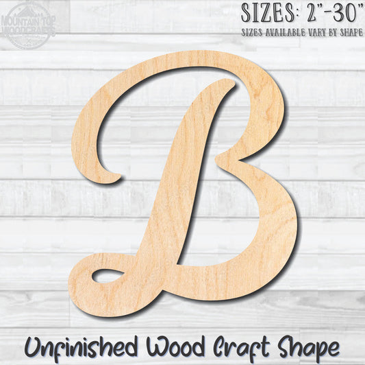 Script Letter B Fancy Unfinished Wood Shape Blank Laser Engraved Cutout Woodcraft Craft Supply