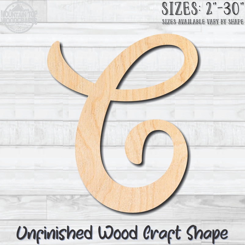 Script Letter C Fancy Unfinished Wood Shape Blank Laser Engraved Cutout Woodcraft Craft Supply