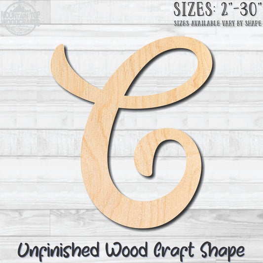 Script Letter C Fancy Unfinished Wood Shape Blank Laser Engraved Cutout Woodcraft Craft Supply