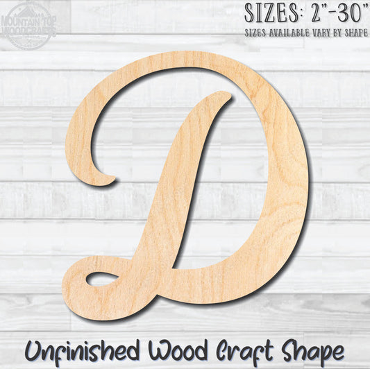 Script Letter D Fancy Unfinished Wood Shape Blank Laser Engraved Cutout Woodcraft Craft Supply