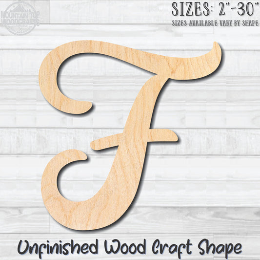 Script Letter F Fancy Unfinished Wood Shape Blank Laser Engraved Cutout Woodcraft Craft Supply