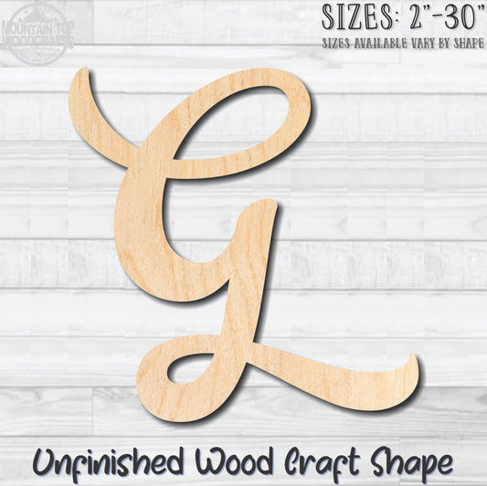 Script Letter G Fancy Unfinished Wood Shape Blank Laser Engraved Cutout Woodcraft Craft Supply