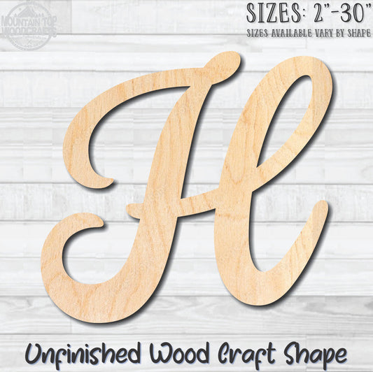 Script Letter H Fancy Unfinished Wood Shape Blank Laser Engraved Cutout Woodcraft Craft Supply