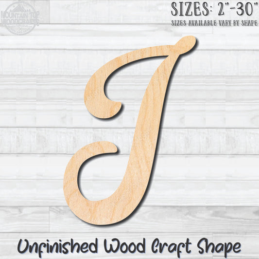 Script Letter J Fancy Unfinished Wood Shape Blank Laser Engraved Cutout Woodcraft Craft Supply