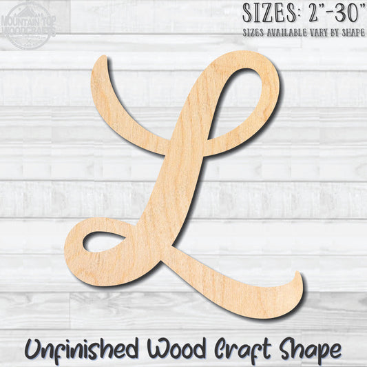 Script Letter L Fancy Unfinished Wood Shape Blank Laser Engraved Cutout Woodcraft Craft Supply