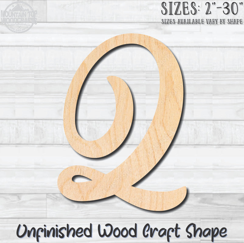 Script Letter Q Fancy Unfinished Wood Shape Blank Laser Engraved Cutout Woodcraft Craft Supply
