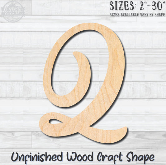 Script Letter Q Fancy Unfinished Wood Shape Blank Laser Engraved Cutout Woodcraft Craft Supply