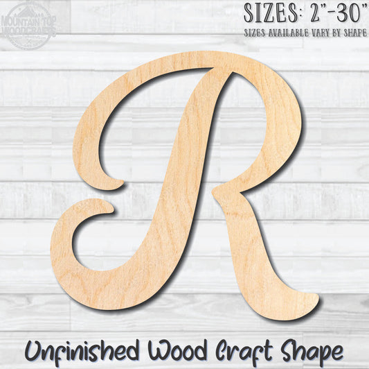 Script Letter R Fancy Unfinished Wood Shape Blank Laser Engraved Cutout Woodcraft Craft Supply