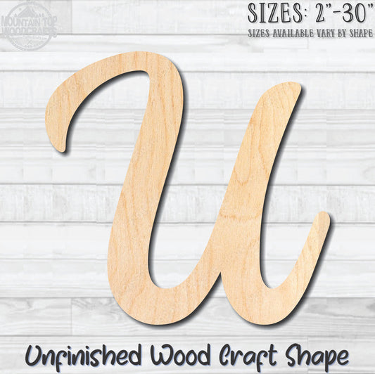 Script Letter U Fancy Unfinished Wood Shape Blank Laser Engraved Cutout Woodcraft Craft Supply
