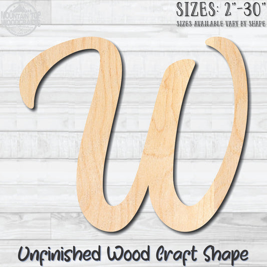 Script Letter W Fancy Unfinished Wood Shape Blank Laser Engraved Cutout Woodcraft Craft Supply