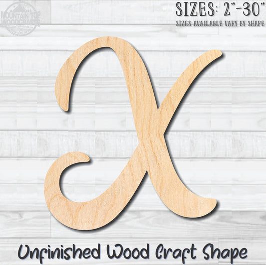 Script Letter X Fancy Unfinished Wood Shape Blank Laser Engraved Cutout Woodcraft Craft Supply
