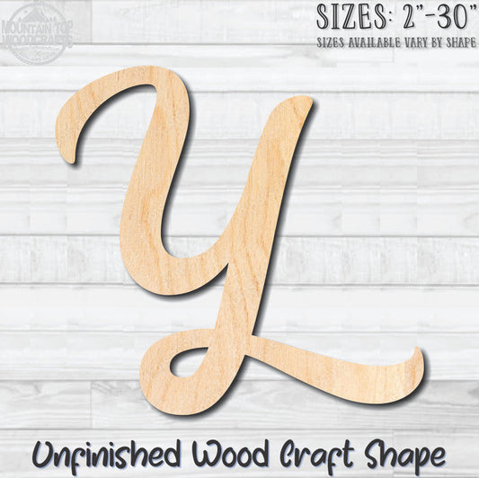 Script Letter Y Fancy Unfinished Wood Shape Blank Laser Engraved Cutout Woodcraft Craft Supply
