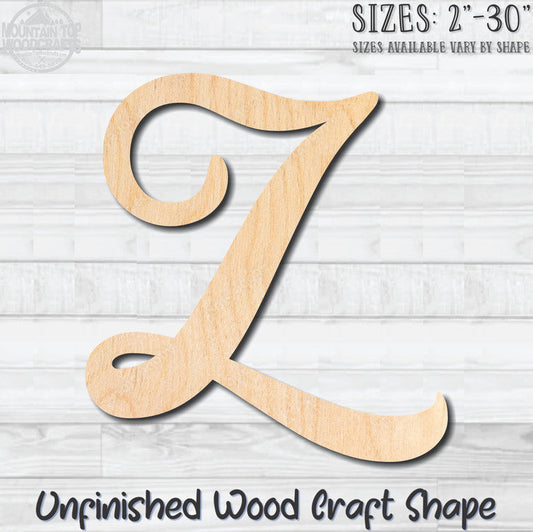Script Letter Z Fancy Unfinished Wood Shape Blank Laser Engraved Cutout Woodcraft Craft Supply
