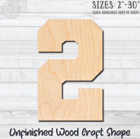 Varsity Number 2 Sports Unfinished Wood Shape Blank Laser Engraved Cutout Woodcraft Craft Supply