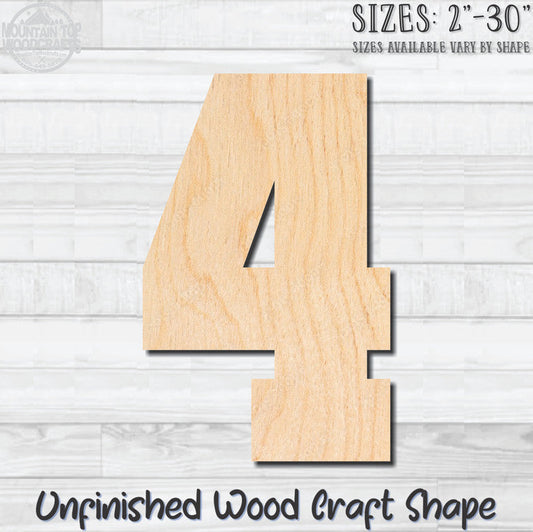 Varsity Number 4 Sports Unfinished Wood Shape Blank Laser Engraved Cutout Woodcraft Craft Supply
