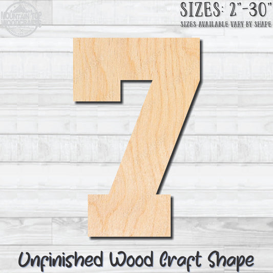 Varsity Number 7 Sports Unfinished Wood Shape Blank Laser Engraved Cutout Woodcraft Craft Supply