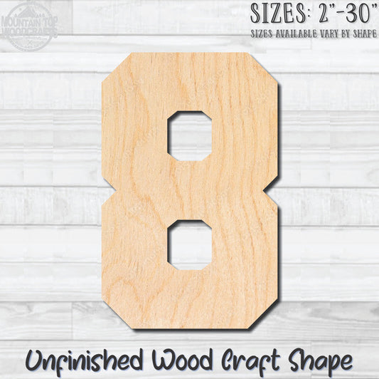 Varsity Number 8 Sports Unfinished Wood Shape Blank Laser Engraved Cutout Woodcraft Craft Supply