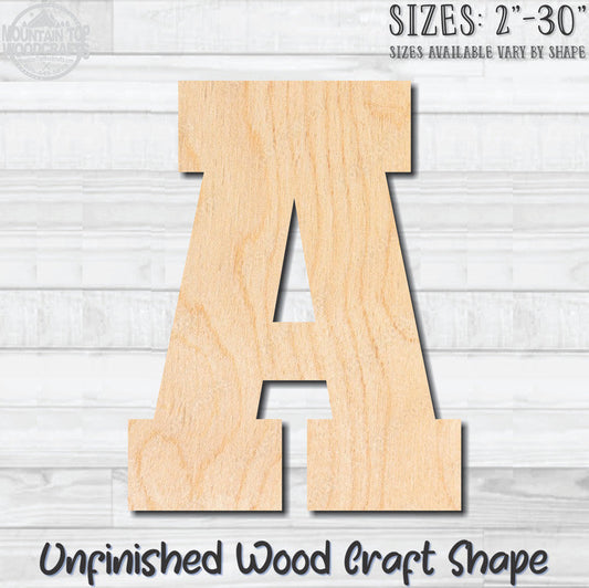 Varsity Letter A Sports Unfinished Wood Shape Blank Laser Engraved Cutout Woodcraft Craft Supply