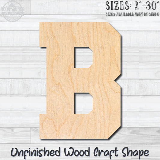Varsity Letter B Sports Unfinished Wood Shape Blank Laser Engraved Cutout Woodcraft Craft Supply