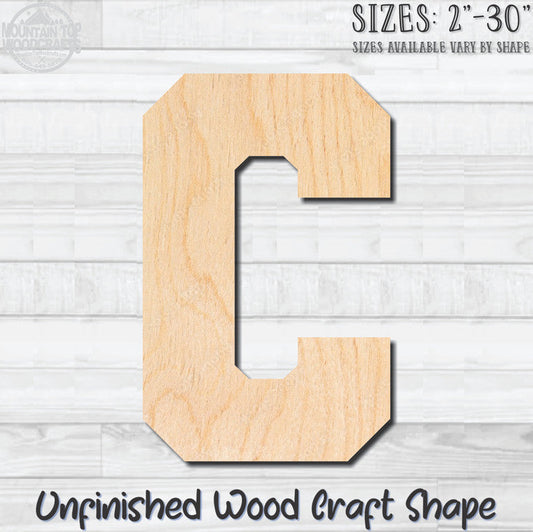 Varsity Letter C Sports Unfinished Wood Shape Blank Laser Engraved Cutout Woodcraft Craft Supply