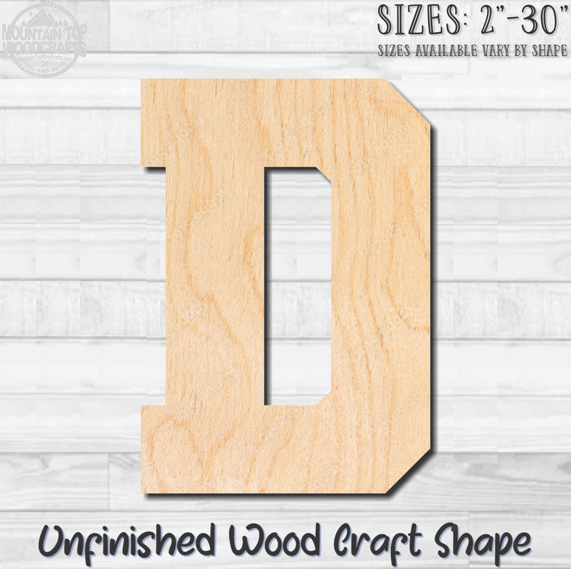 Varsity Letter D Sports Unfinished Wood Shape Blank Laser Engraved Cutout Woodcraft Craft Supply