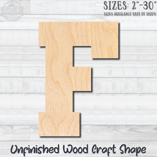 Varsity Letter F Sports Unfinished Wood Shape Blank Laser Engraved Cutout Woodcraft Craft Supply
