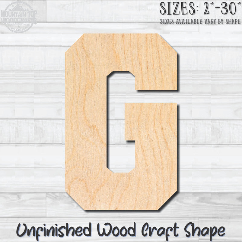 Varsity Letter G Sports Unfinished Wood Shape Blank Laser Engraved Cutout Woodcraft Craft Supply