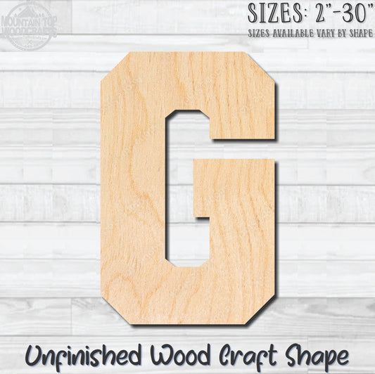 Varsity Letter G Sports Unfinished Wood Shape Blank Laser Engraved Cutout Woodcraft Craft Supply