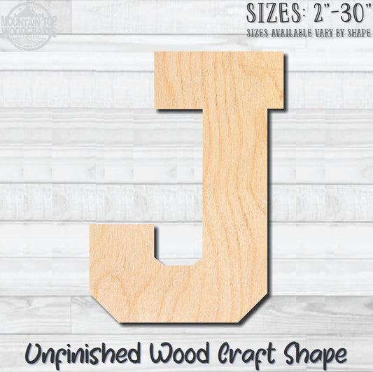 Varsity Letter J Sports Unfinished Wood Shape Blank Laser Engraved Cutout Woodcraft Craft Supply