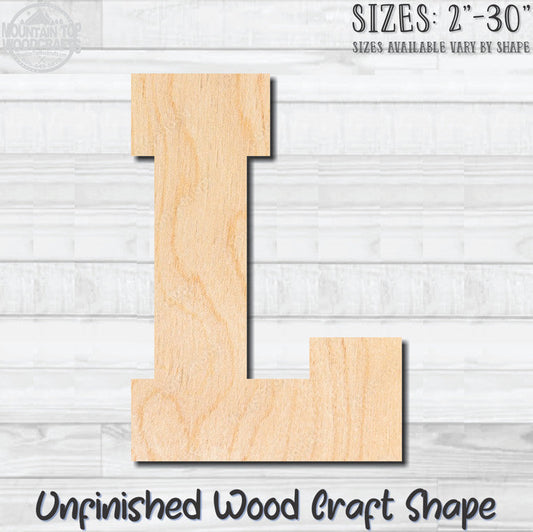 Varsity Letter L Sports Unfinished Wood Shape Blank Laser Engraved Cutout Woodcraft Craft Supply