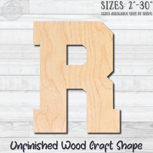 Varsity Letter R Sports Unfinished Wood Shape Blank Laser Engraved Cutout Woodcraft Craft Supply