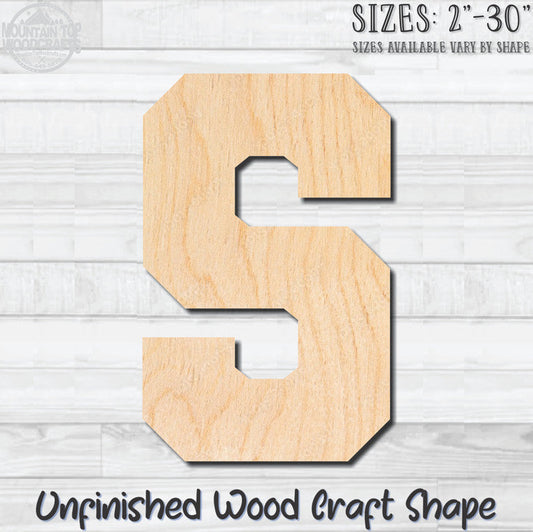 Varsity Letter S Sports Unfinished Wood Shape Blank Laser Engraved Cutout Woodcraft Craft Supply