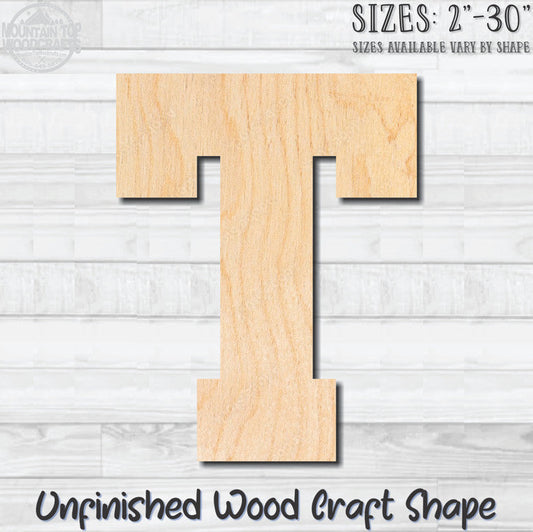 Varsity Letter T Sports Unfinished Wood Shape Blank Laser Engraved Cutout Woodcraft Craft Supply