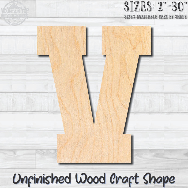 Varsity Letter V Sports Unfinished Wood Shape Blank Laser Engraved Cutout Woodcraft Craft Supply