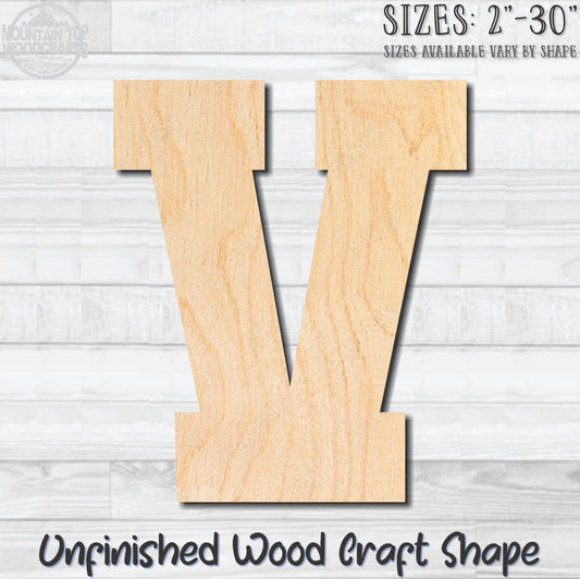 Varsity Letter V Sports Unfinished Wood Shape Blank Laser Engraved Cutout Woodcraft Craft Supply