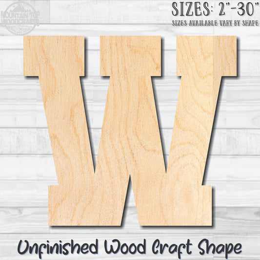 Varsity Letter W Sports Unfinished Wood Shape Blank Laser Engraved Cutout Woodcraft Craft Supply