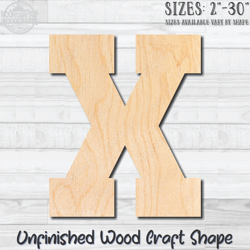 Varsity Letter X Sports Unfinished Wood Shape Blank Laser Engraved Cutout Woodcraft Craft Supply