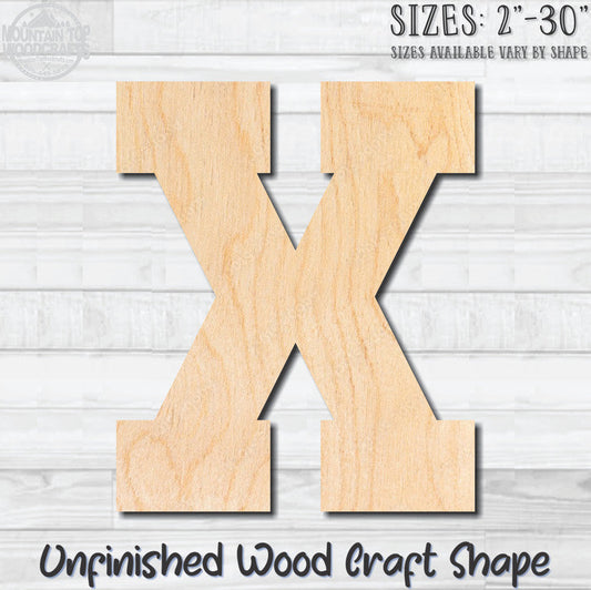 Varsity Letter X Sports Unfinished Wood Shape Blank Laser Engraved Cutout Woodcraft Craft Supply
