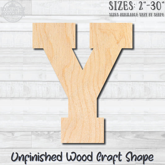 Varsity Letter Y Sports Unfinished Wood Shape Blank Laser Engraved Cutout Woodcraft Craft Supply