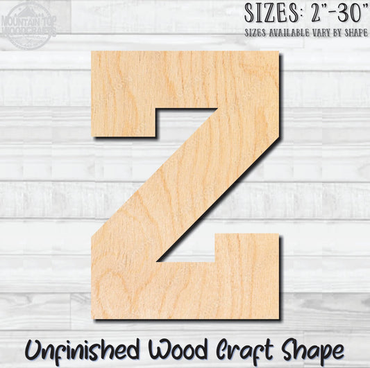 Varsity Letter Z Sports Unfinished Wood Shape Blank Laser Engraved Cutout Woodcraft Craft Supply