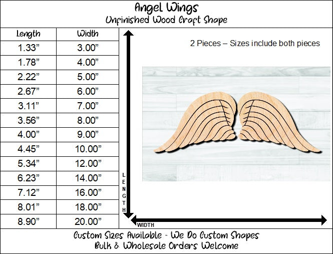 Angel Wings Unfinished Wood Shape Blank Laser Engraved Cut Out Woodcraft Craft Supply