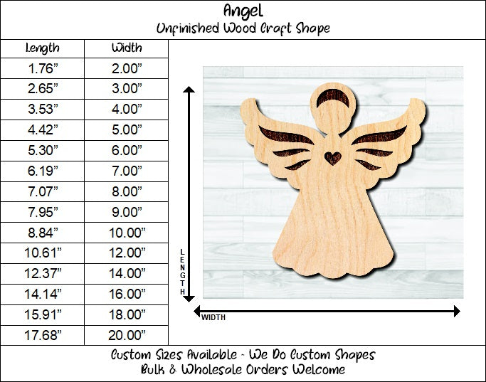 Angel Unfinished Wood Shape Blank Laser Engraved Cut Out Woodcraft Craft Supply