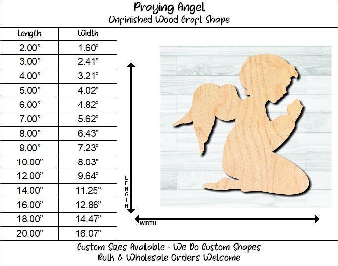 Praying Angel Unfinished Wood Shape Blank Laser Engraved Cut Out Woodcraft Craft Supply