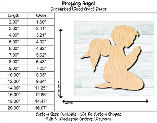 Praying Angel Unfinished Wood Shape Blank Laser Engraved Cut Out Woodcraft Craft Supply