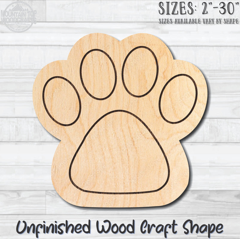 Paw Print Animal Unfinished Wood Shape Blank Laser Engraved Cutout Woodcraft Craft Supply
