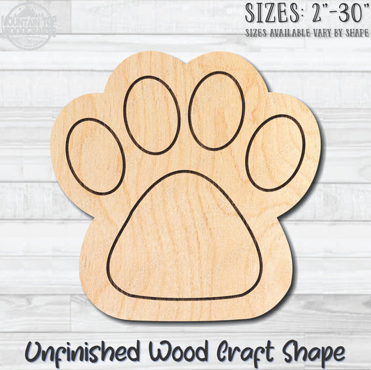 Paw Print Animal Unfinished Wood Shape Blank Laser Engraved Cutout Woodcraft Craft Supply