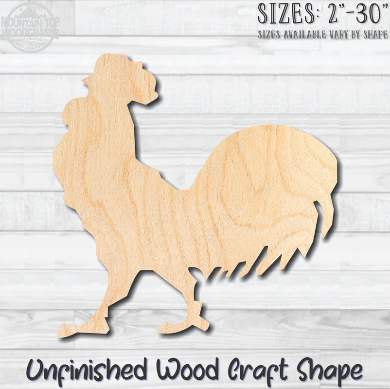 Rooster Chicken Unfinished Wood Shape Blank Laser Engraved Cut Out Woodcraft Craft Supply