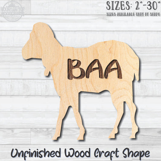 Sheep BAA Unfinished Wood Shape Blank Laser Engraved Cut Out Woodcraft Craft Supply